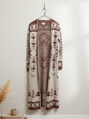 Ruby Moon Neutral Southwestern Open Front Duster Cardigan Size S